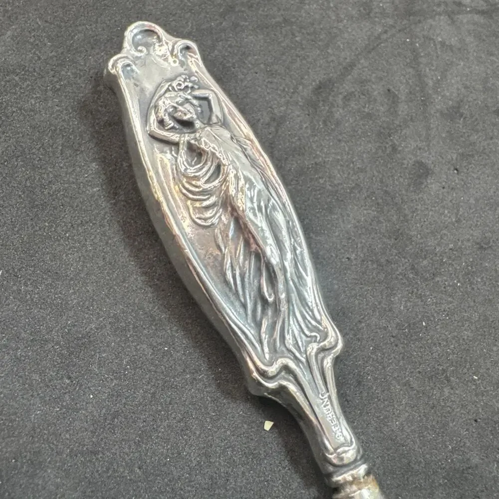 Antique Sterling Silver Shoe Horn Art Lady Handle